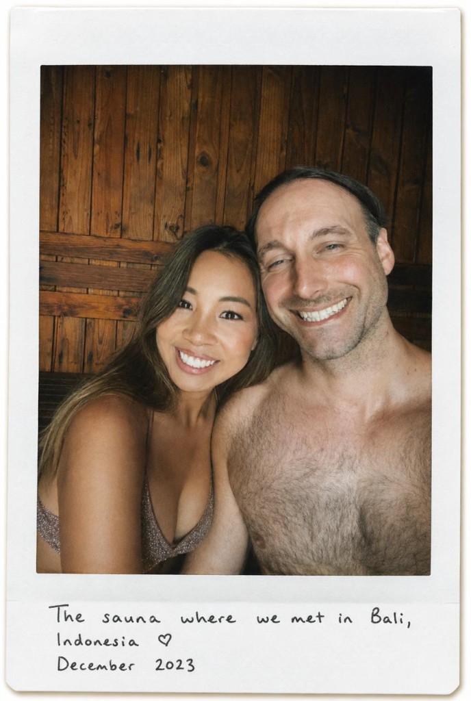 Jamie and Lilly in the Bali sauna where they met, December 2023